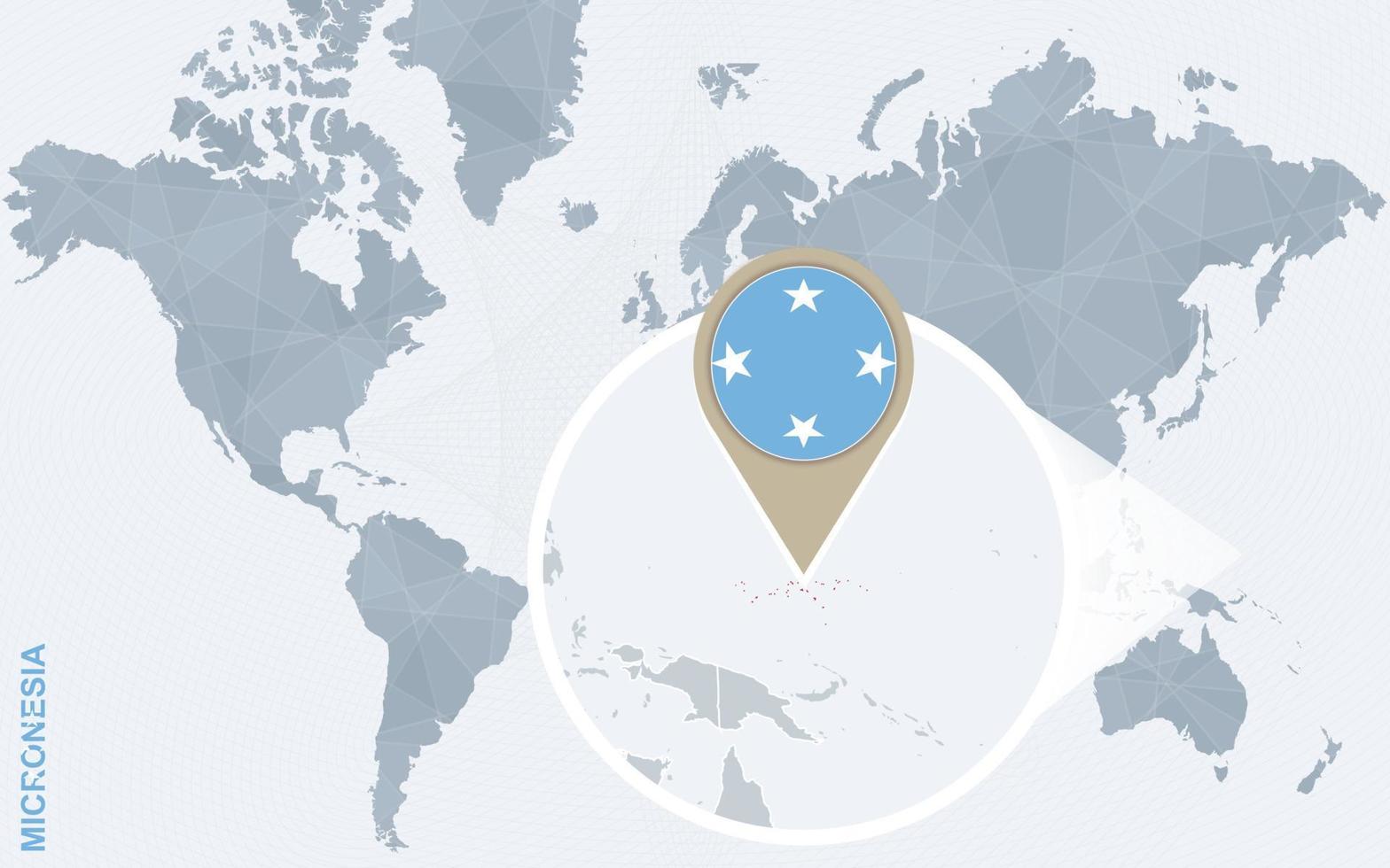 Abstract blue world map with magnified Micronesia. vector