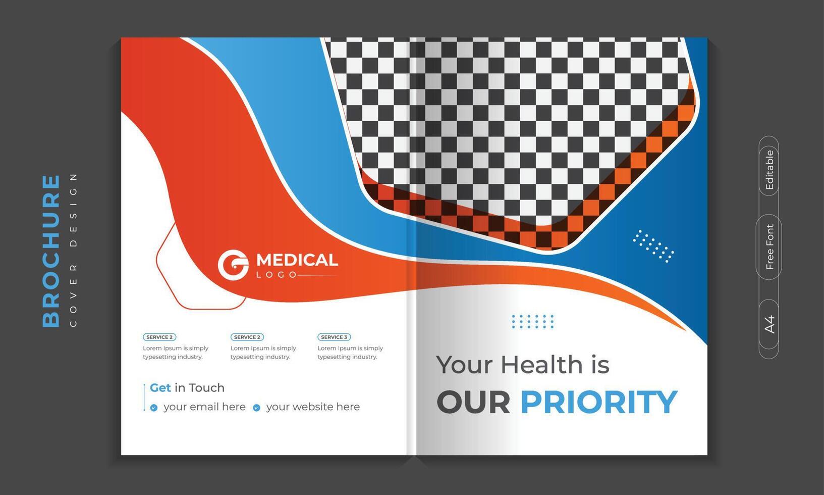 Medical Brochure cover design or profile template set for healthcare.  poster, annual report, catalog, and flyer in A4 with colorful geometric shapes. vector