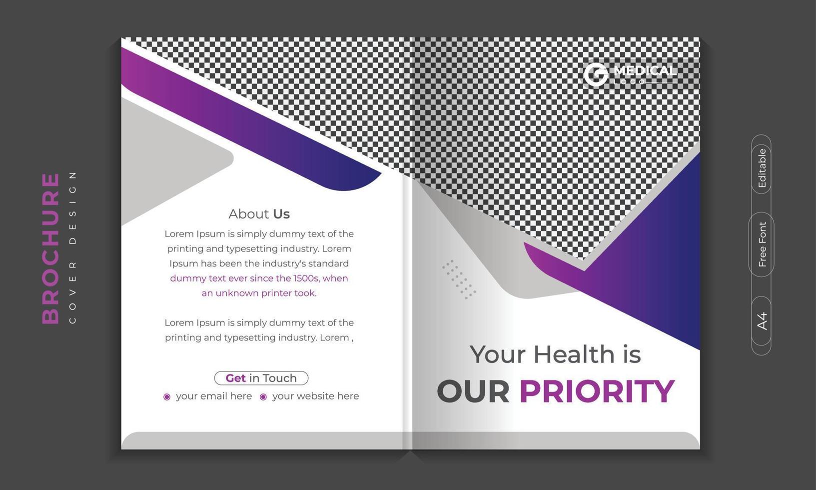 Medical Brochure cover design or profile template set for healthcare.  poster, annual report, catalog, and flyer in A4 with colorful geometric shapes. vector