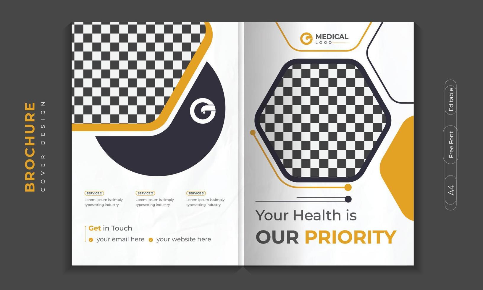 Medical Brochure cover design or profile template set for healthcare.  poster, annual report, catalog, and flyer in A4 with colorful geometric shapes. vector