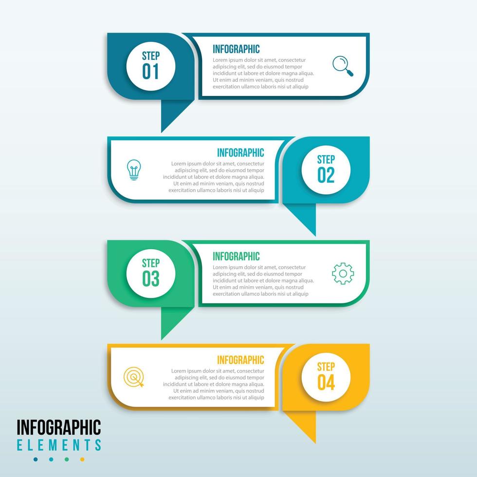 La plantilla de diseño de etiqueta infográfica vectorial con iconos y 4 opciones o pasos se puede utilizar para diagramas de proceso, presentaciones, diseños de flujo de trabajo, pancartas, diagramas de flujo, gráficos de información. vector