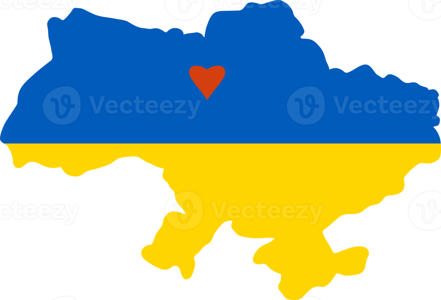 Map of Ukraine in yellow-blue colors with red heart where capital is Kyiv png