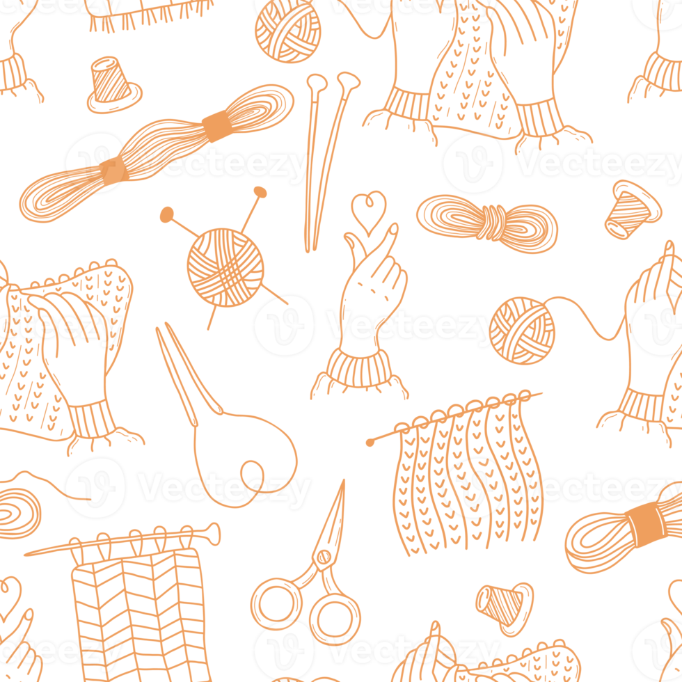 Seamless pattern with hands and knitting png