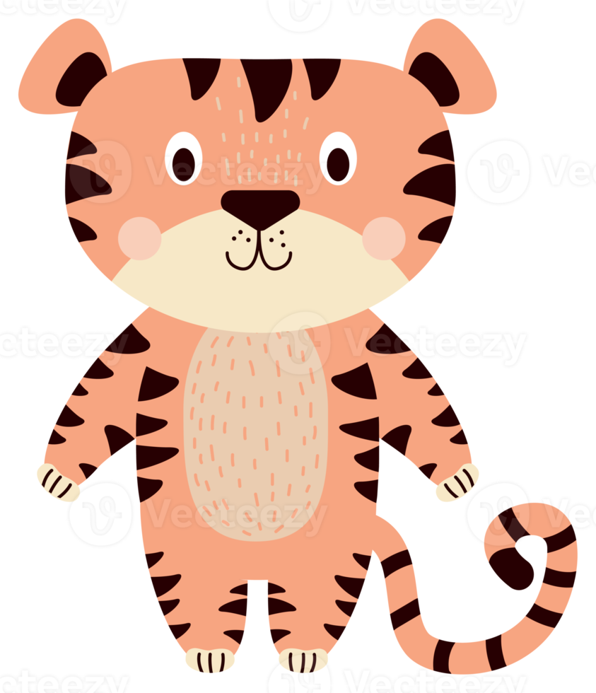 Cute tiger. Striped funny tiger character png