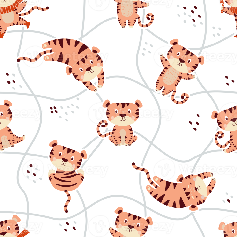 Seamless pattern with cute tigers png