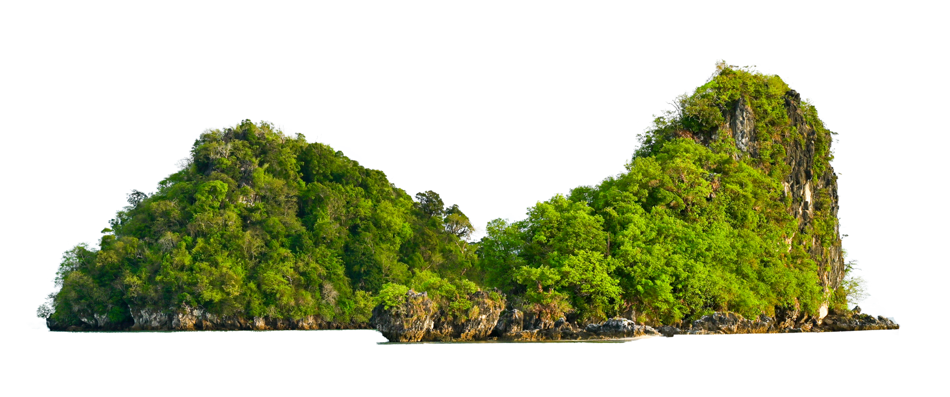 Isolate the island in the middle of the green sea white background