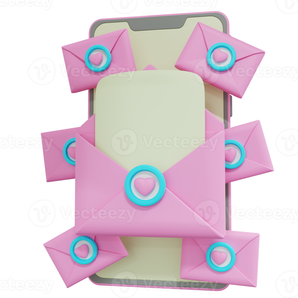 3D Rendering of Phone with Love Message png