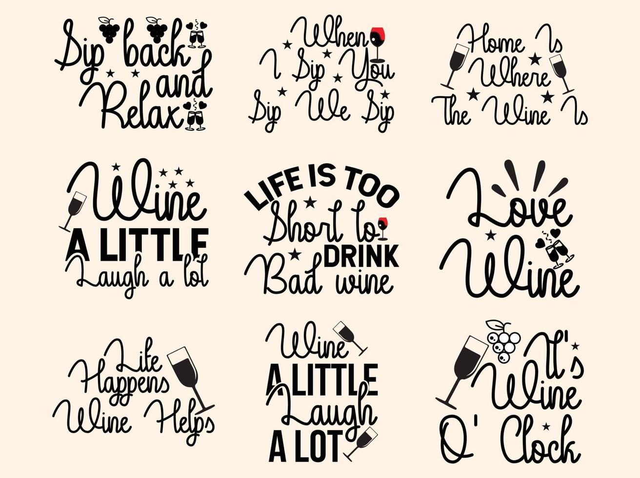 Set of wine t-shirt design vector