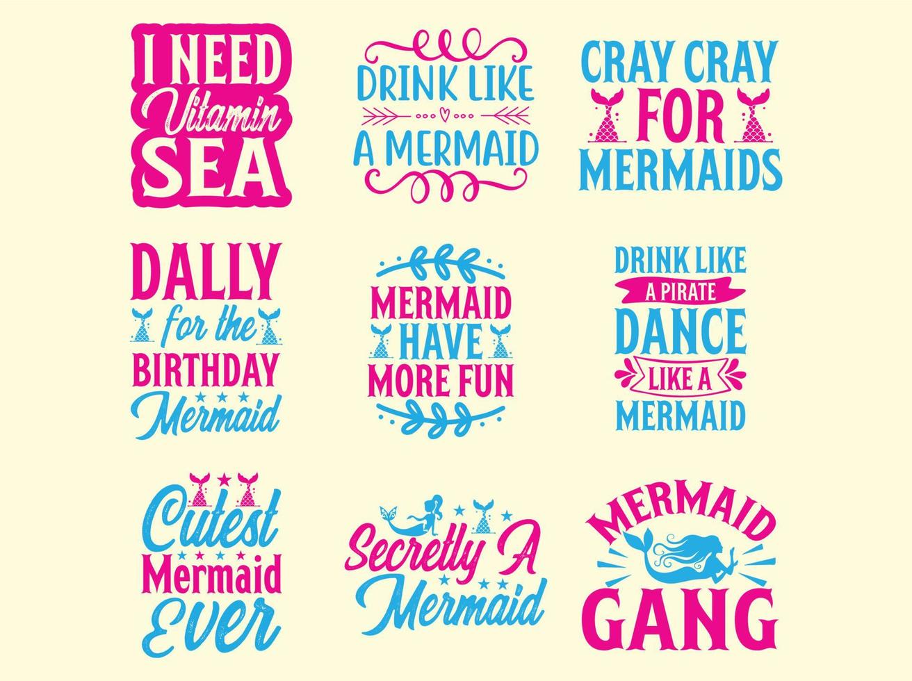 Mermaid t-shirt design bundle vector