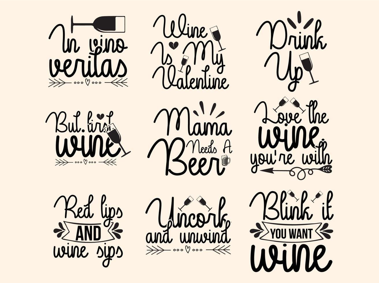 Set of wine t-shirt design vector