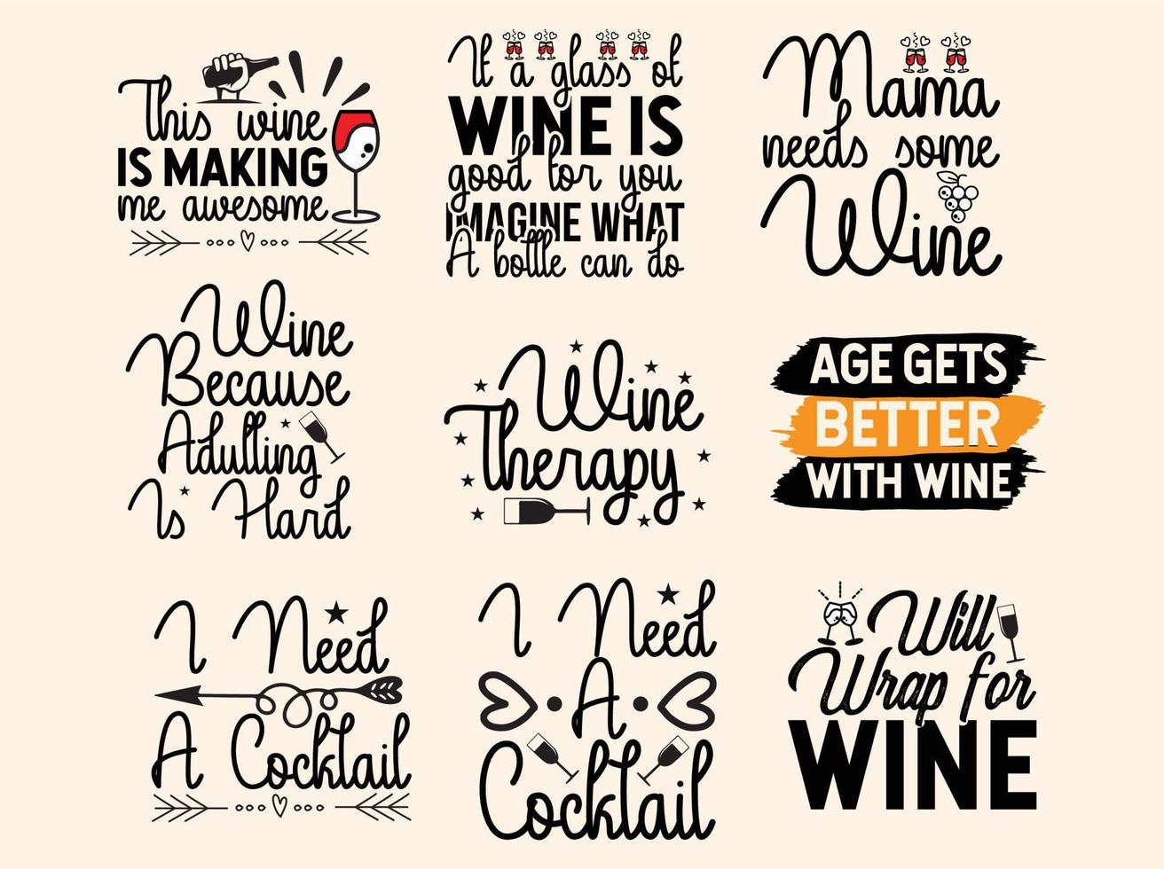 Set of wine t-shirt design vector