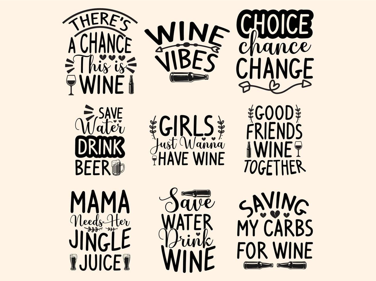 Set of wine t-shirt design vector