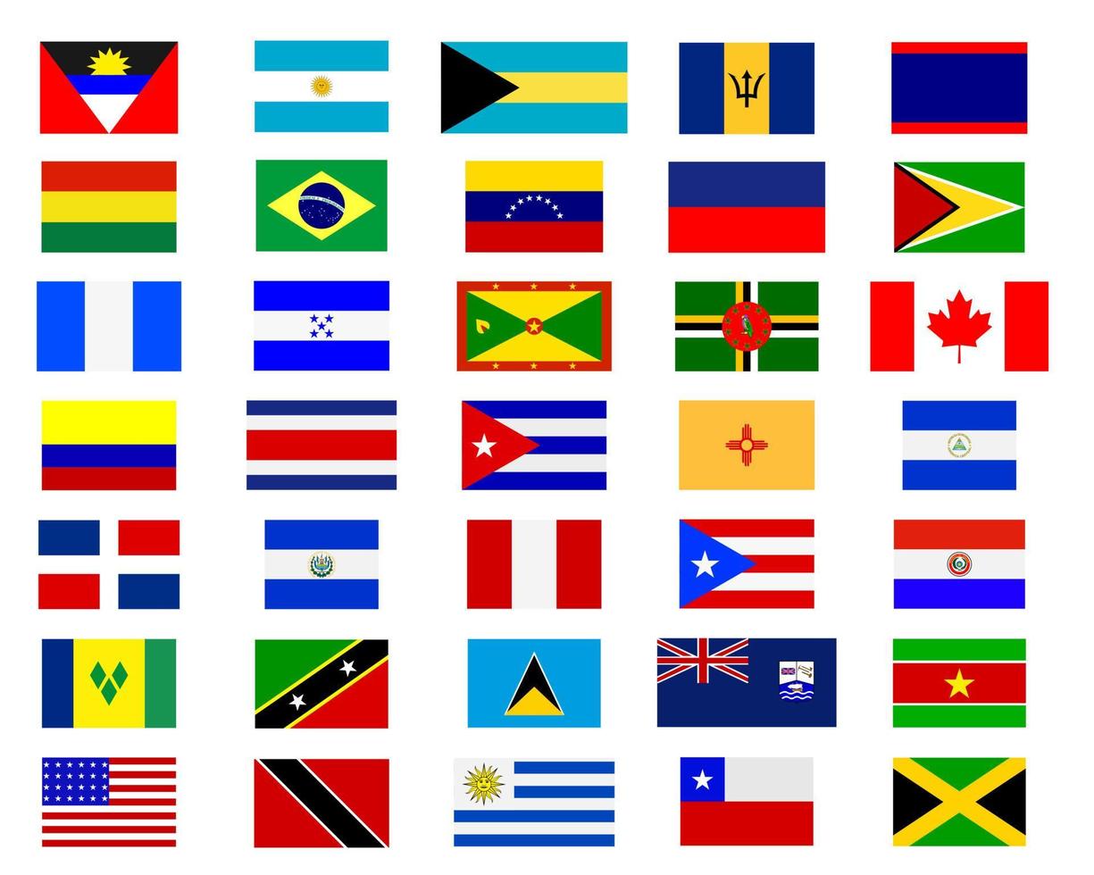 banderas de las américas sobre un fondo blanco vector