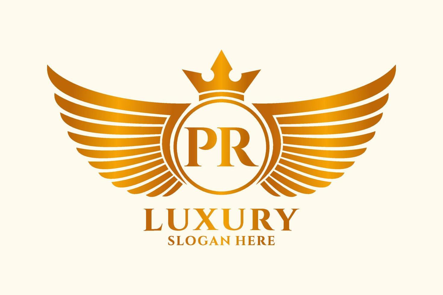 Luxury royal wing Letter PR crest Gold color Logo vector, Victory logo, crest logo, wing logo, vector logo template.