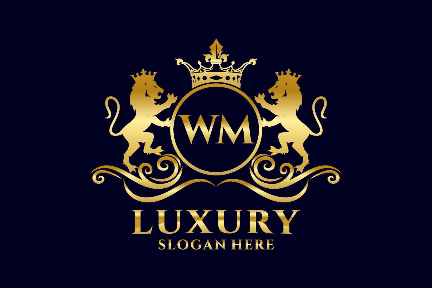 Initial WM Letter Lion Royal Luxury Logo template in vector art for luxurious branding projects and other vector illustration.