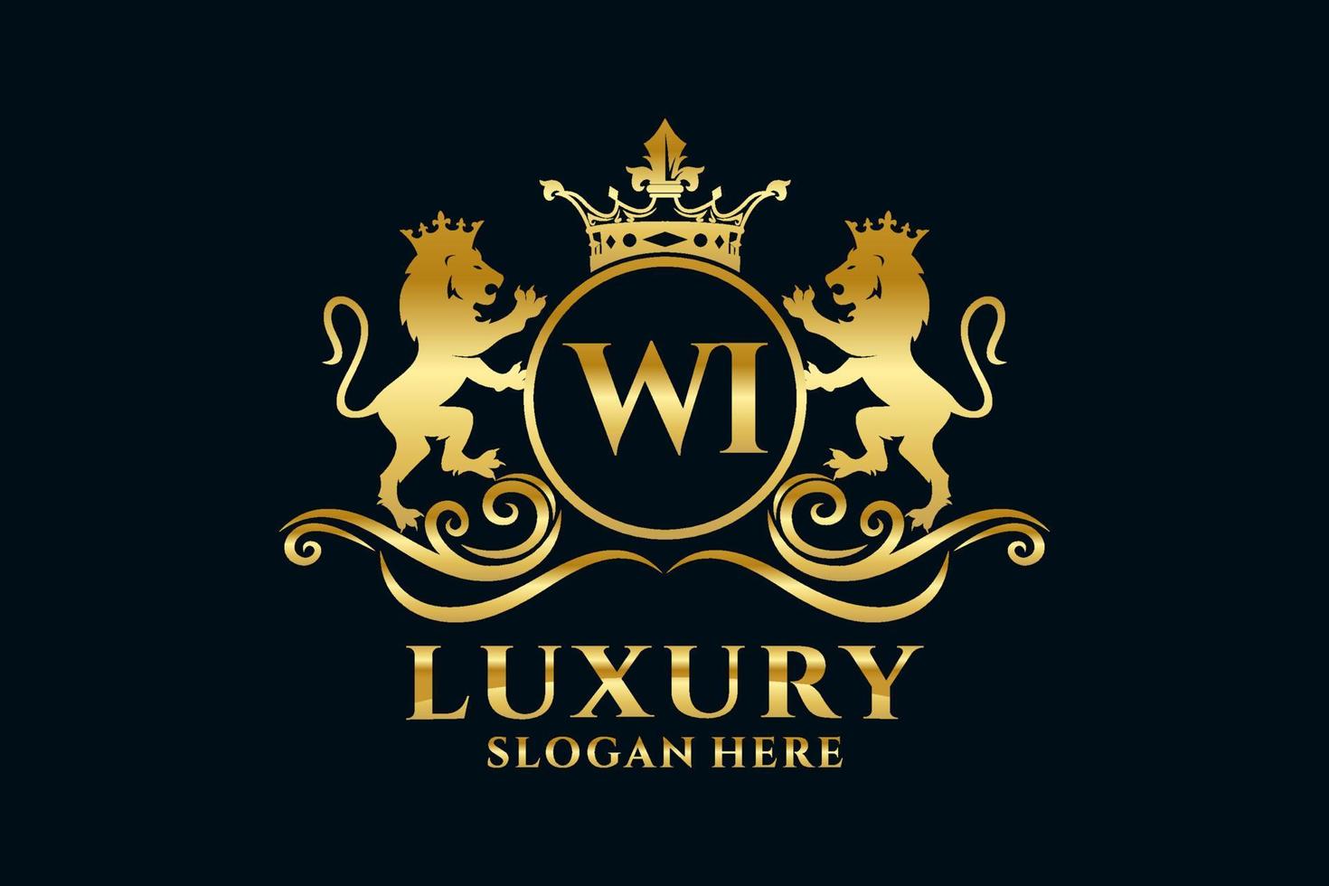 Initial WI Letter Lion Royal Luxury Logo template in vector art for luxurious branding projects and other vector illustration.