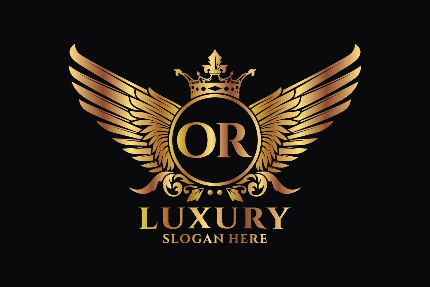 Luxury royal wing Letter OR crest Gold color Logo vector, Victory logo, crest logo, wing logo, vector logo template.