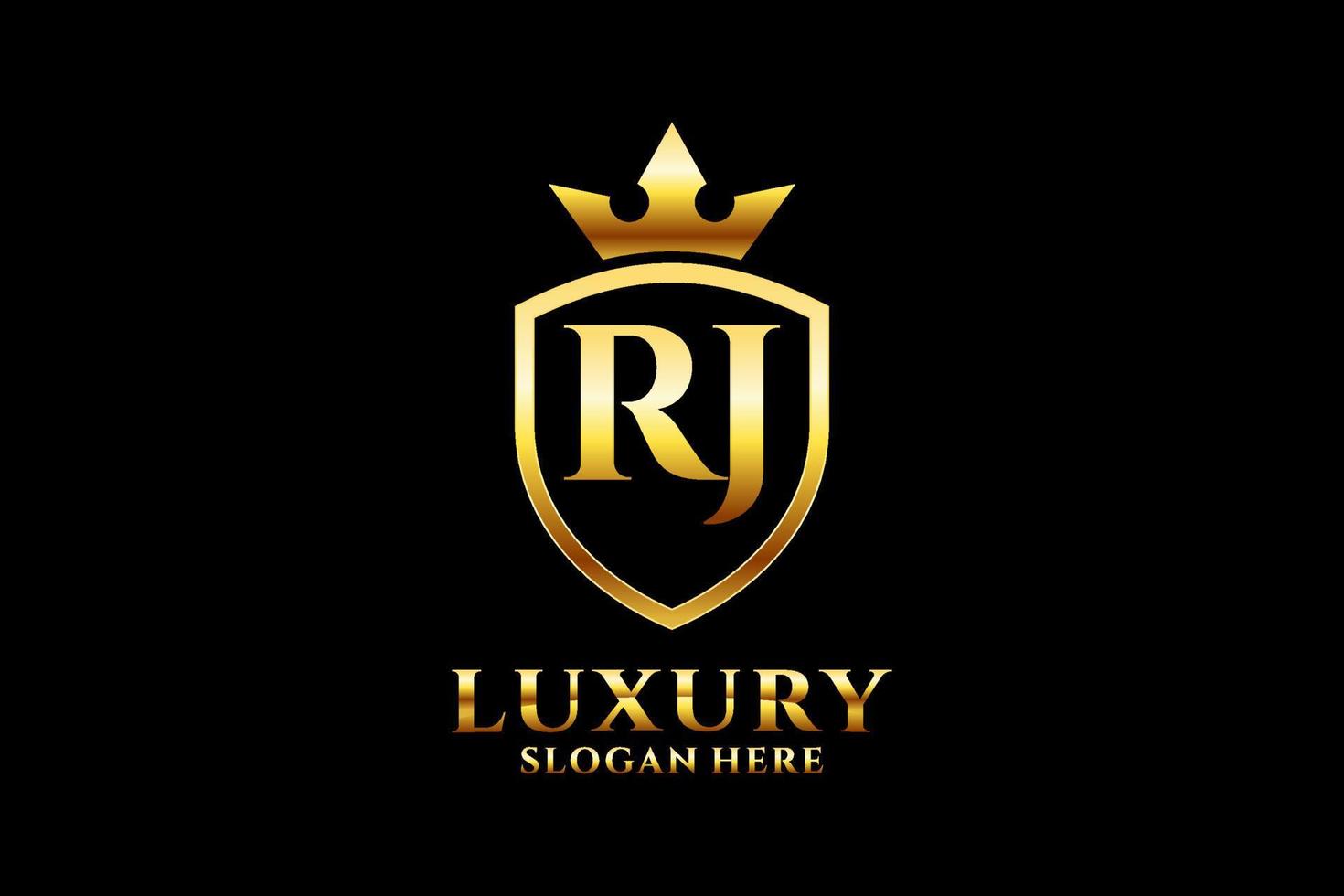 initial RJ elegant luxury monogram logo or badge template with scrolls and royal crown - perfect for luxurious branding projects vector