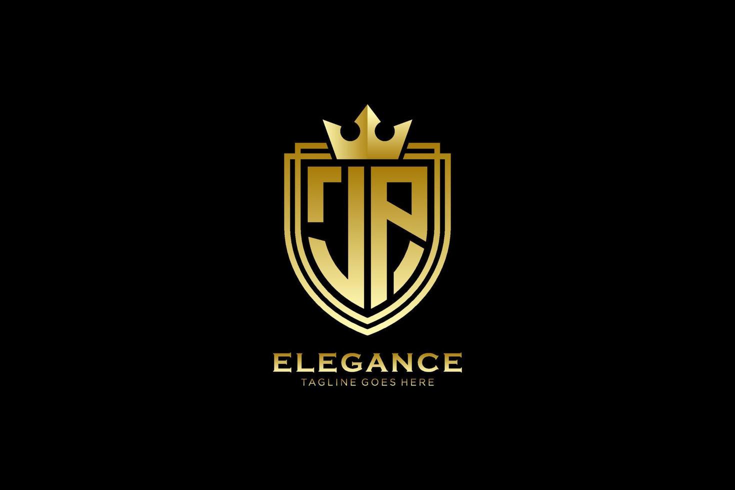 initial JP elegant luxury monogram logo or badge template with scrolls and royal crown - perfect for luxurious branding projects vector