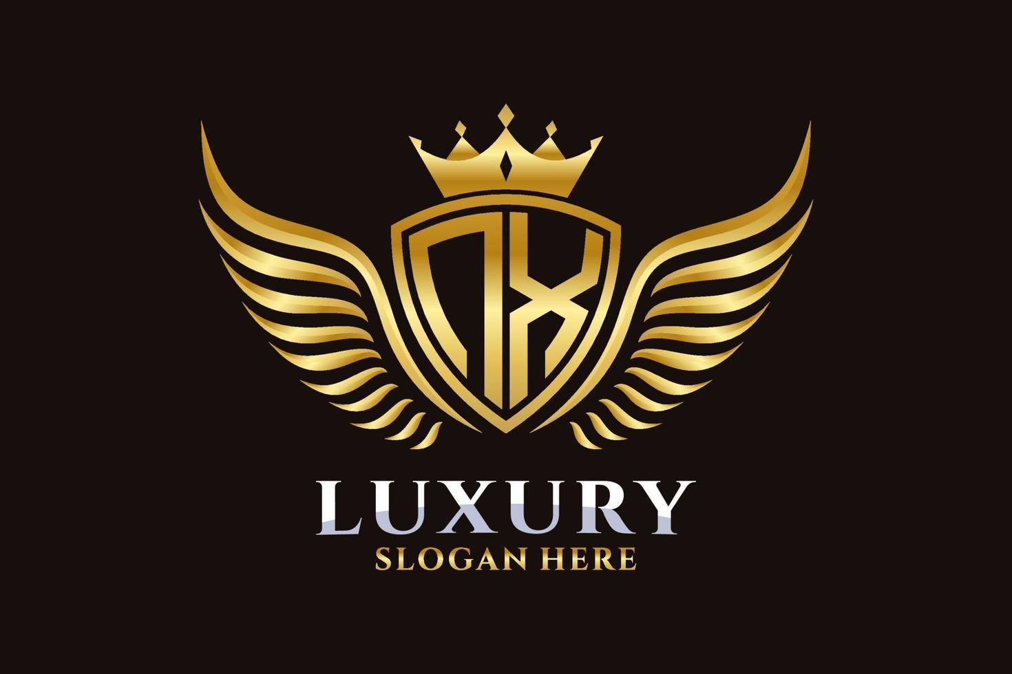 Luxury royal wing Letter NX crest Gold color Logo vector, Victory logo, crest logo, wing logo, vector logo template.