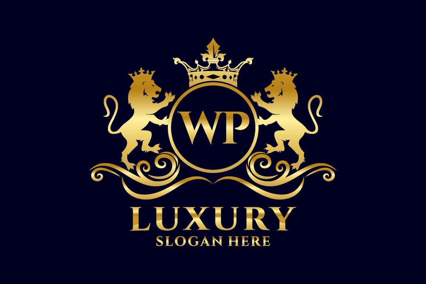 Initial WP Letter Lion Royal Luxury Logo template in vector art for luxurious branding projects and other vector illustration.