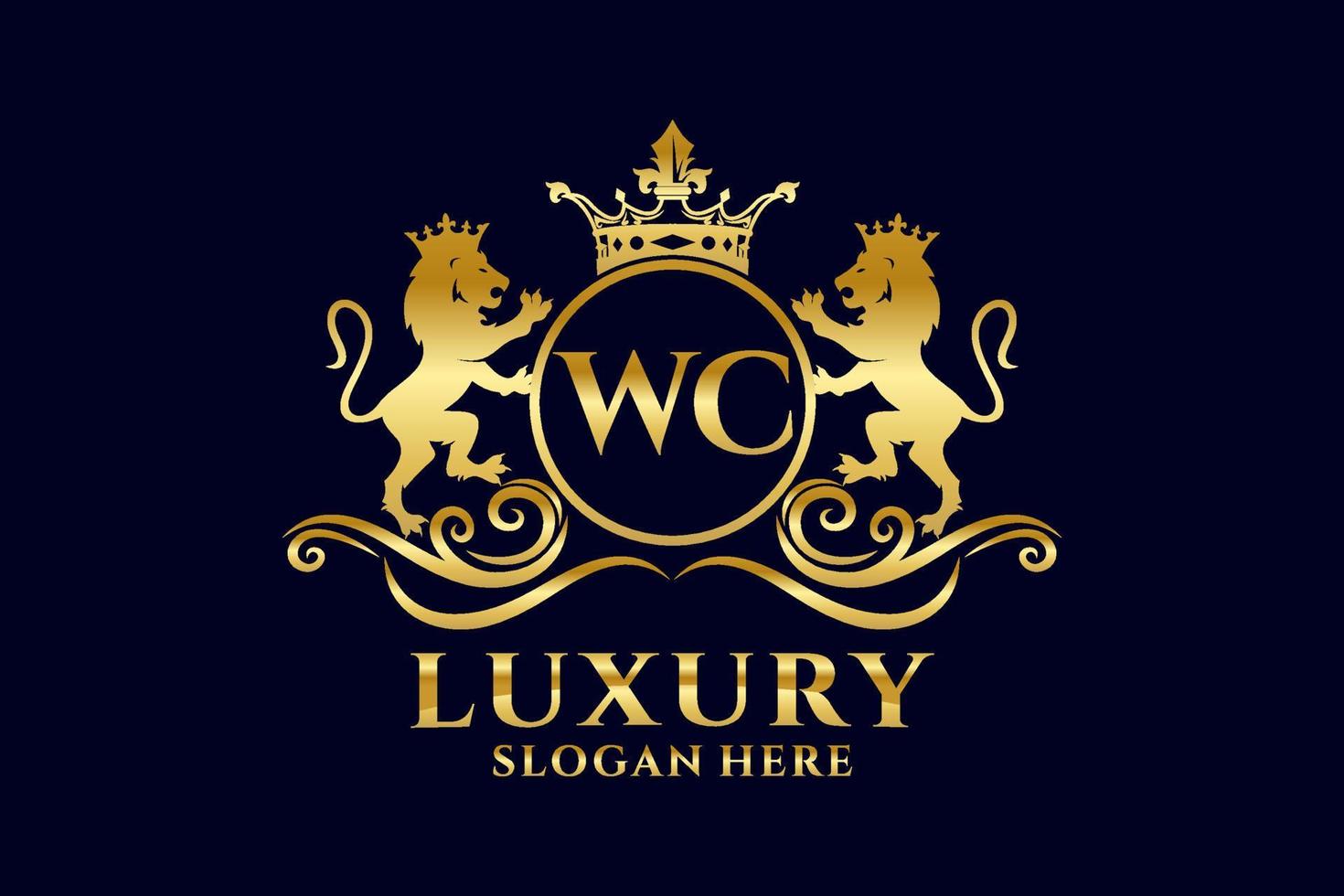 Initial WC Letter Lion Royal Luxury Logo template in vector art for luxurious branding projects and other vector illustration.
