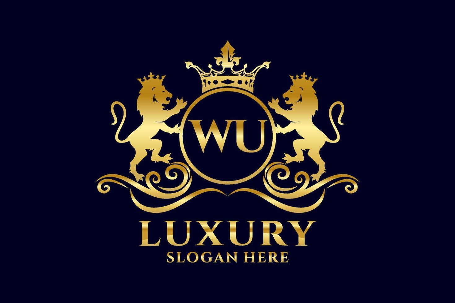 Initial WU Letter Lion Royal Luxury Logo template in vector art for luxurious branding projects and other vector illustration.