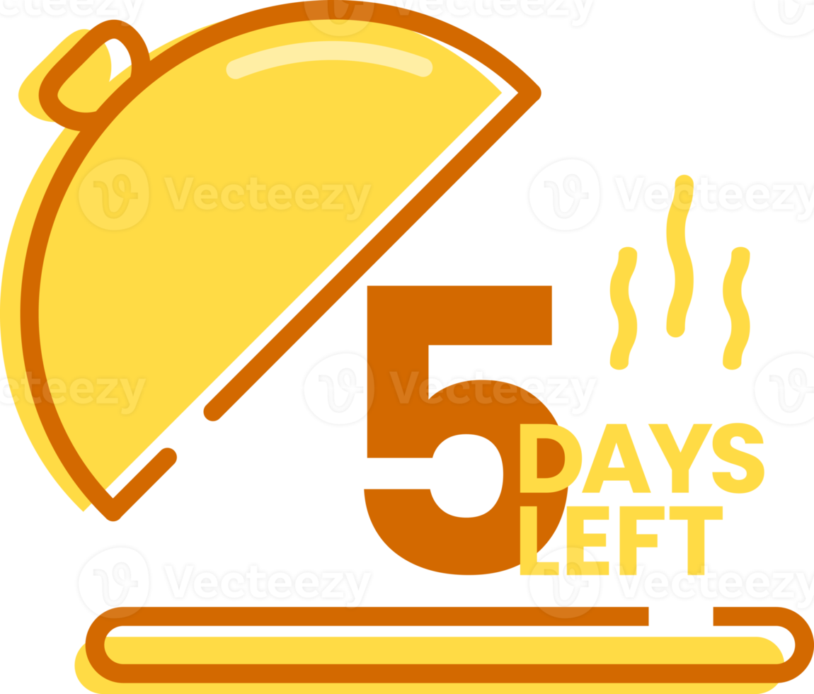 5 Tage verbleibendes Countdown-Gerichtssymbol für die Eröffnung des Café-Restaurants und ein neues Menü png