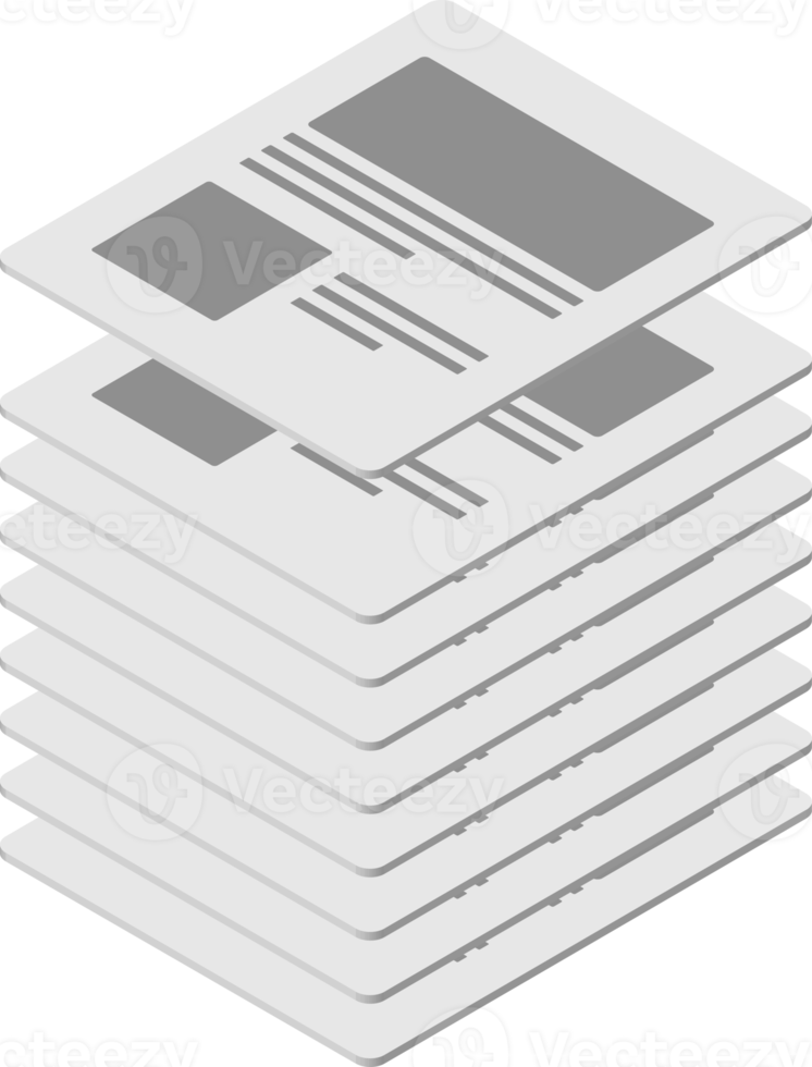 stack of documents in isometric 3d design png