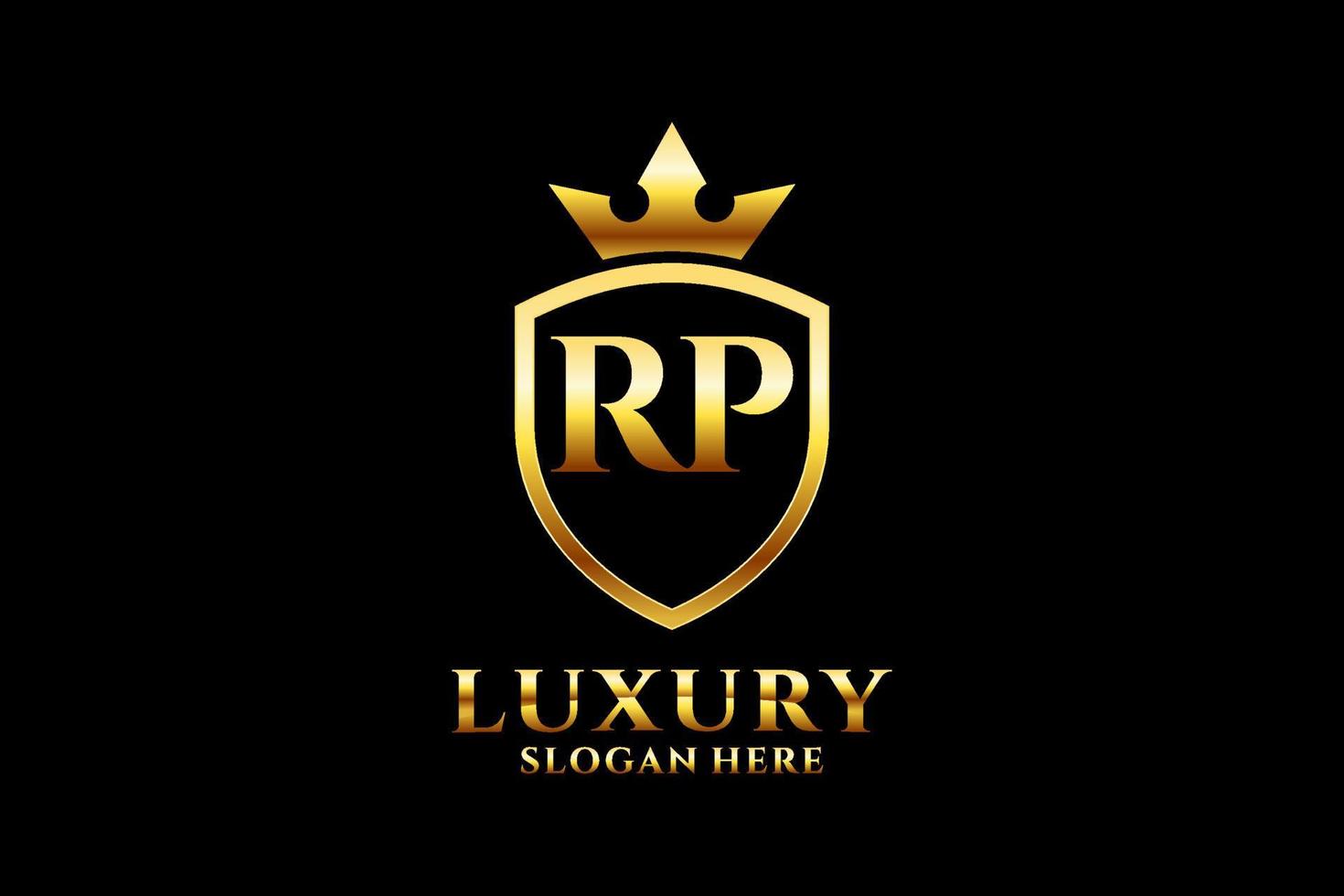 initial RP elegant luxury monogram logo or badge template with scrolls and royal crown - perfect for luxurious branding projects vector