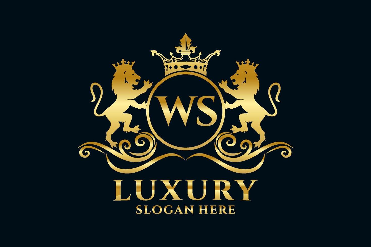 Initial WS Letter Lion Royal Luxury Logo template in vector art for luxurious branding projects and other vector illustration.