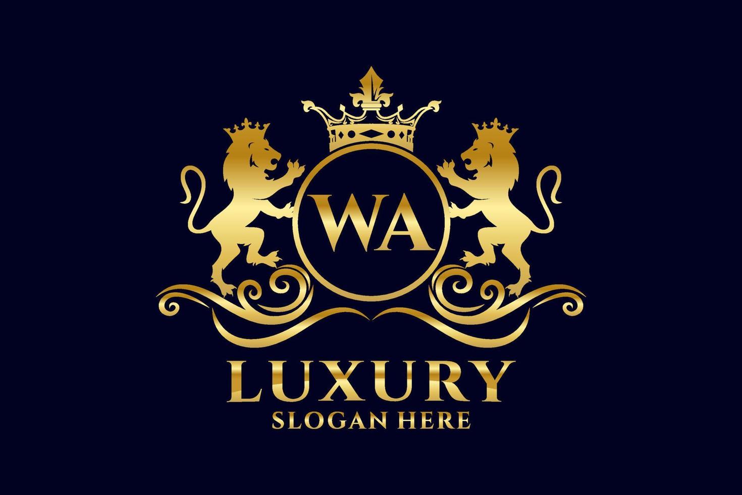 Initial WA Letter Lion Royal Luxury Logo template in vector art for luxurious branding projects and other vector illustration.