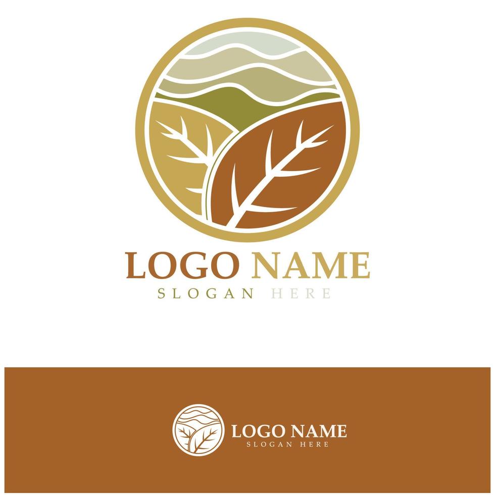 logotipo de hoja de tabaco, campo de tabaco y vector de diseño de plantilla de logotipo de cigarrillo de tabaco