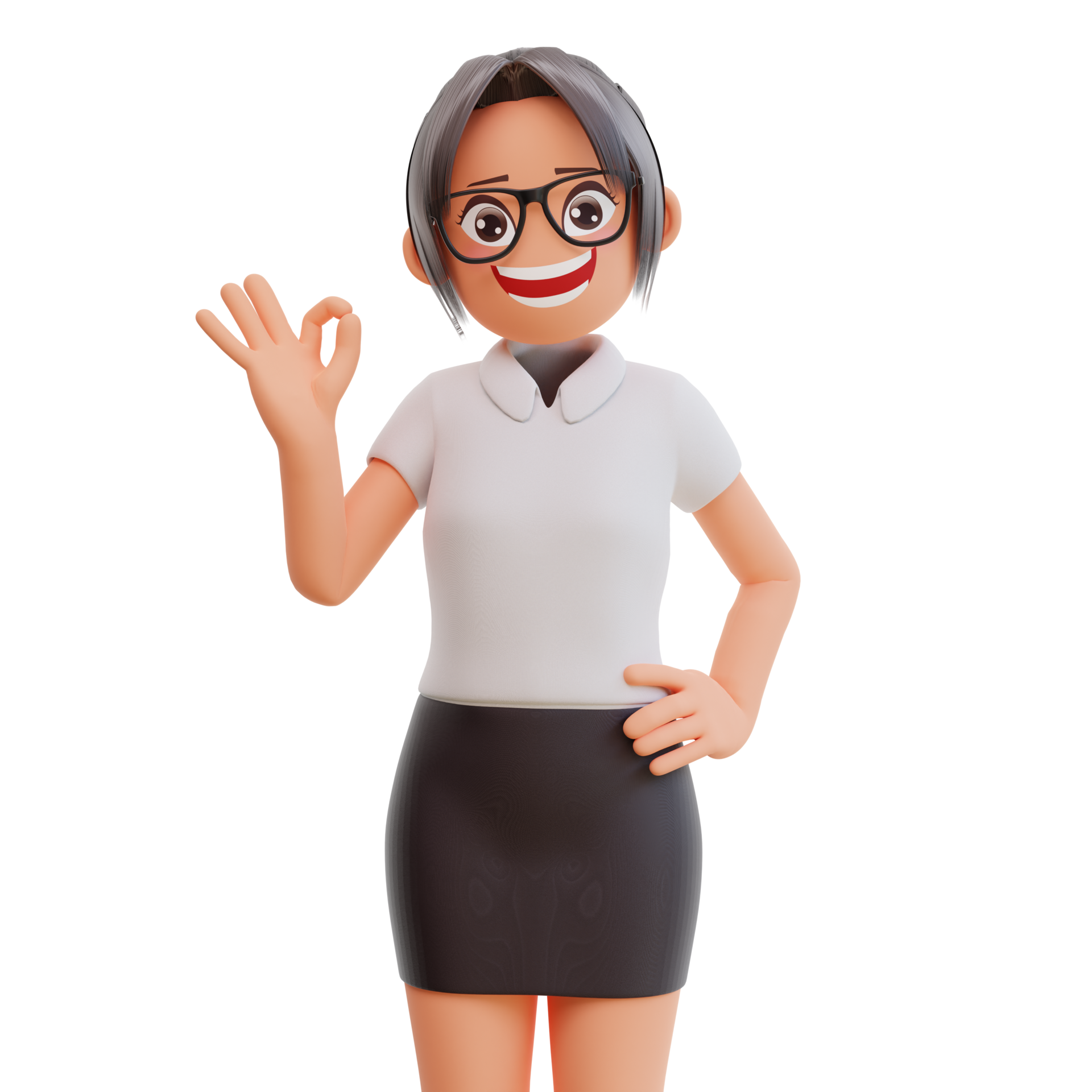 Young businesswoman show hand with ok symbol 3d cartoon illustration