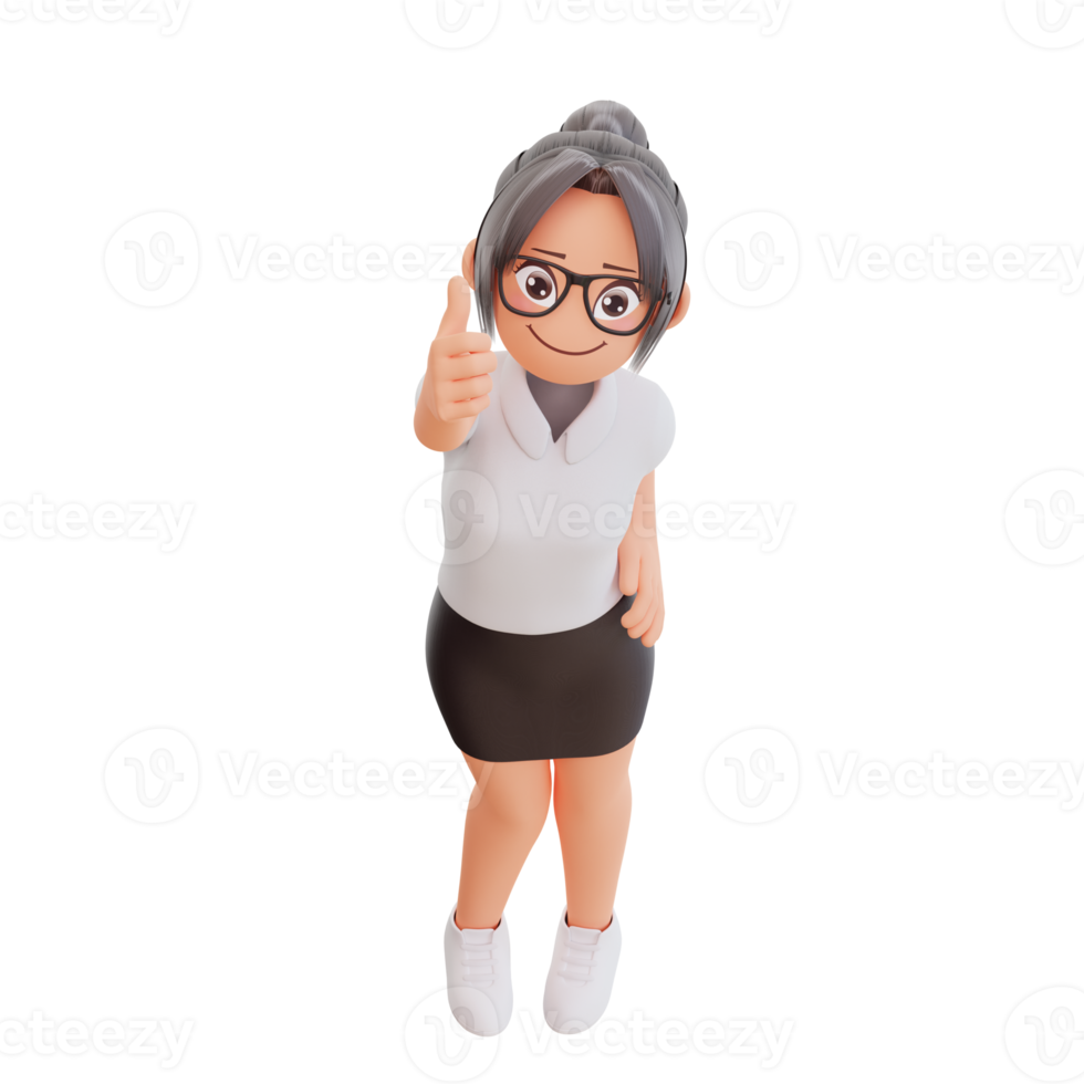 Young businesswoman showing thumb up sign 3d cartoon illustration png