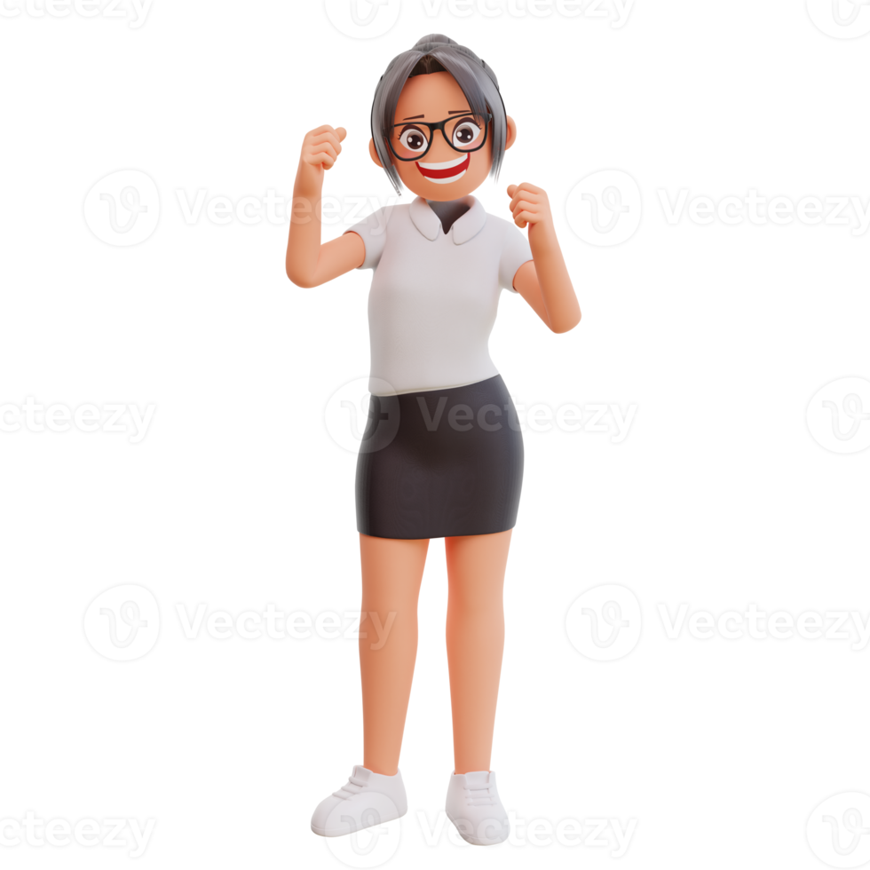 Young businesswoman smiling posing happy 3d cartoon illustration png