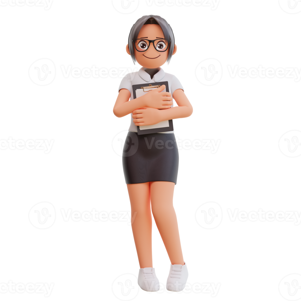 Young businesswoman smiling posing happy 3d cartoon illustration png