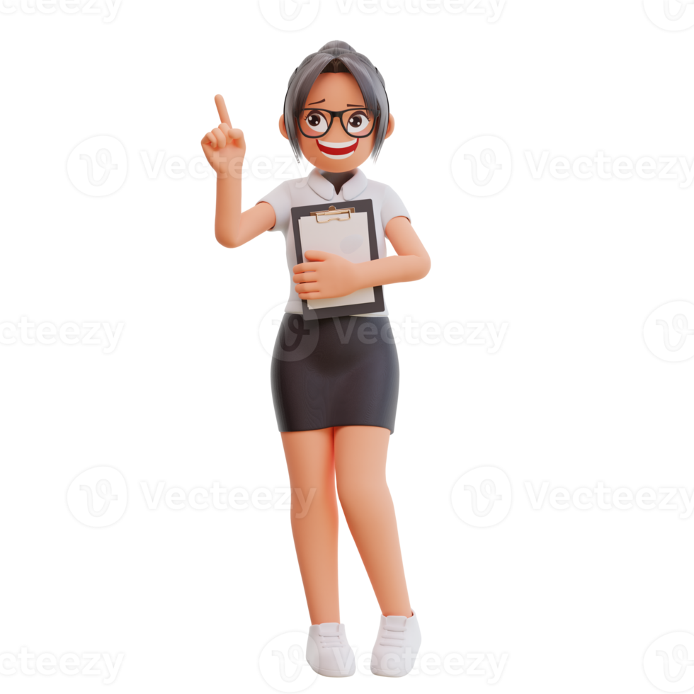 Young businesswoman pointing up 3d cartoon illustration png