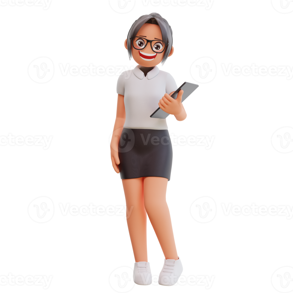 Young businesswoman smiling posing happy 3d cartoon illustration png