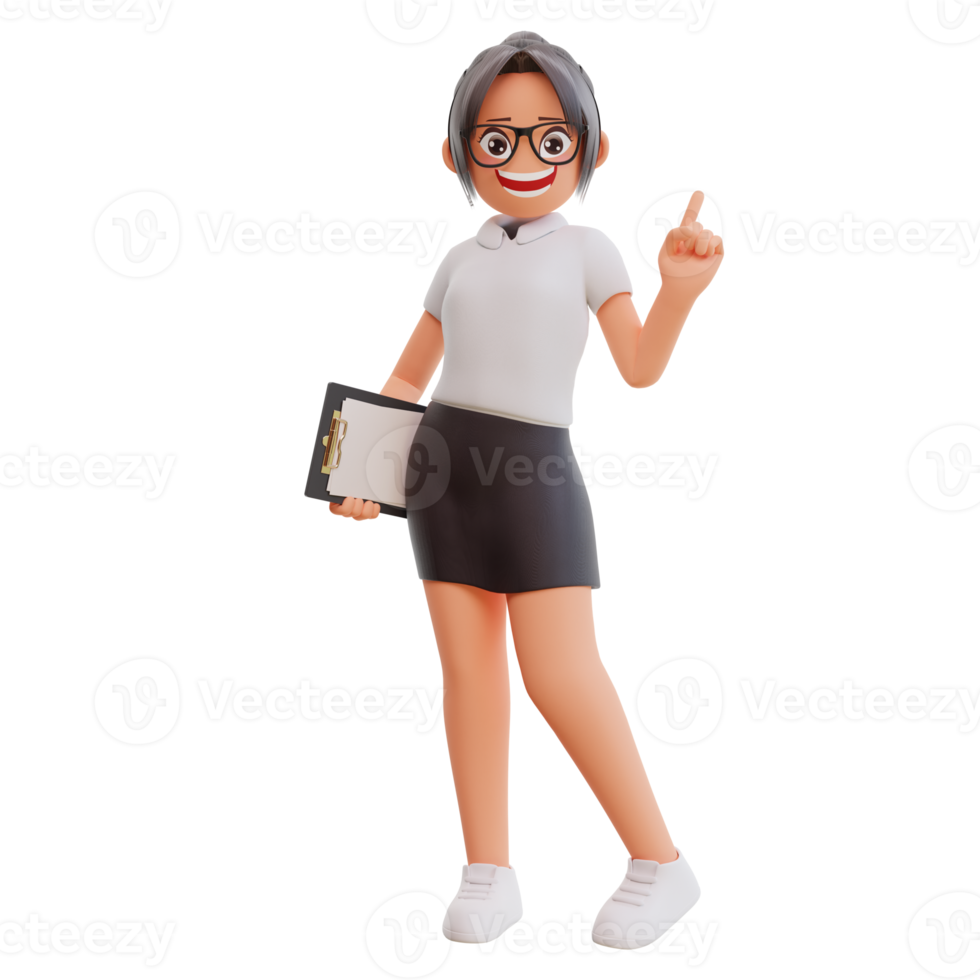 Young businesswoman pointing up 3d cartoon illustration png