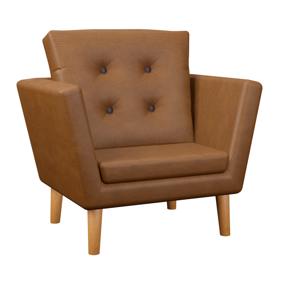 bruin leer fauteuil stoel met houten been 3d renderen modern interieur ontwerp voor leven kamer png