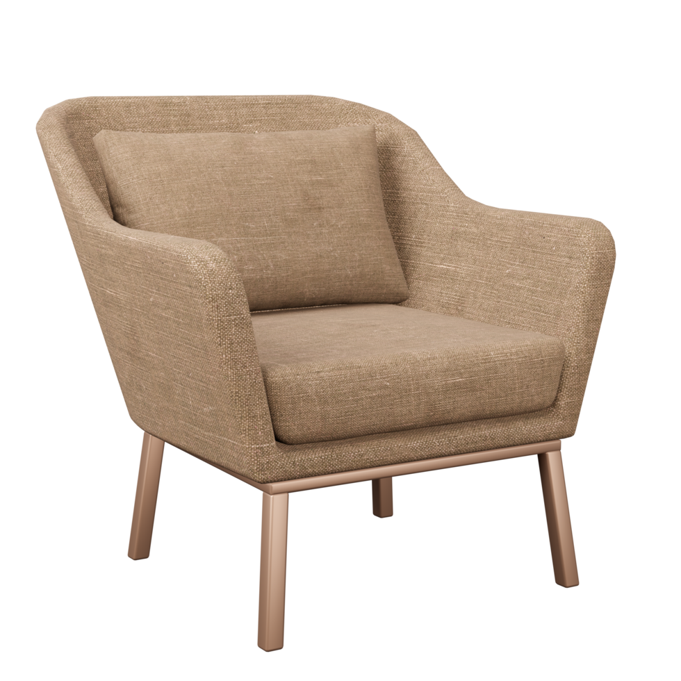 kleding stof fauteuil zacht kussen met metaal been 3d renderen modern interieur ontwerp voor leven kamer png