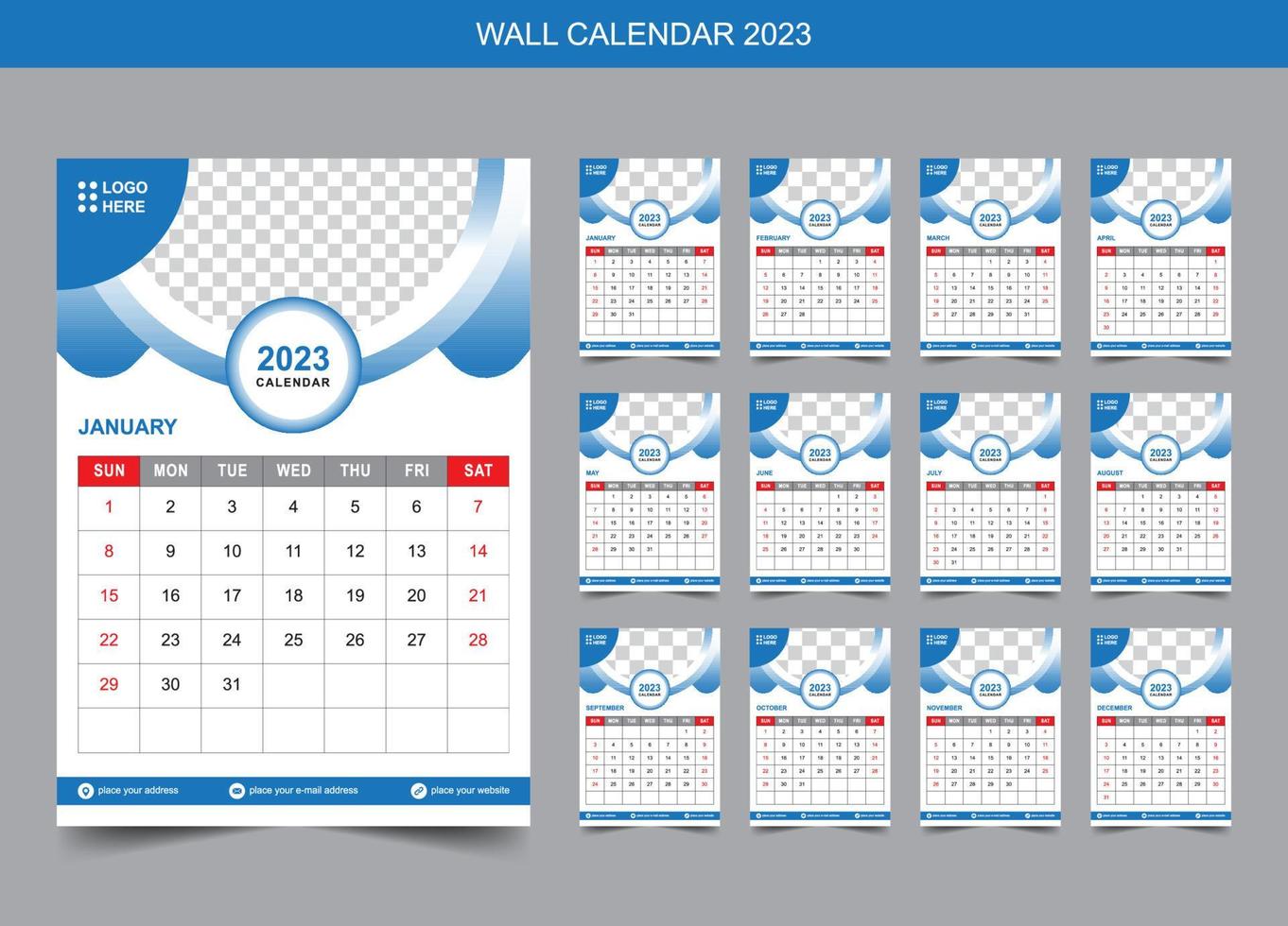 calendario de pared moderno 2022 plantilla de diseño creativo y colorido vector