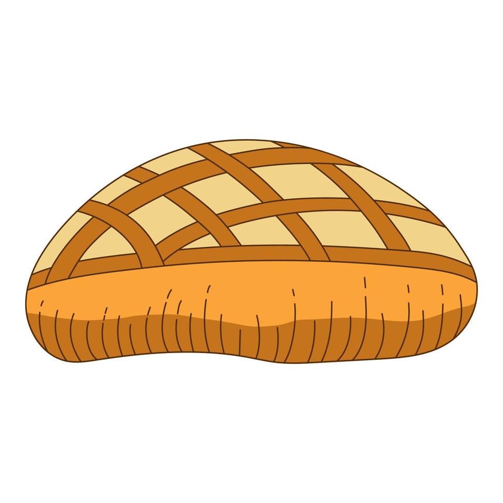 Round bread. Loaf of wheat and rye bread. Vector illustration for bakery, food design. Whole grain baked bread