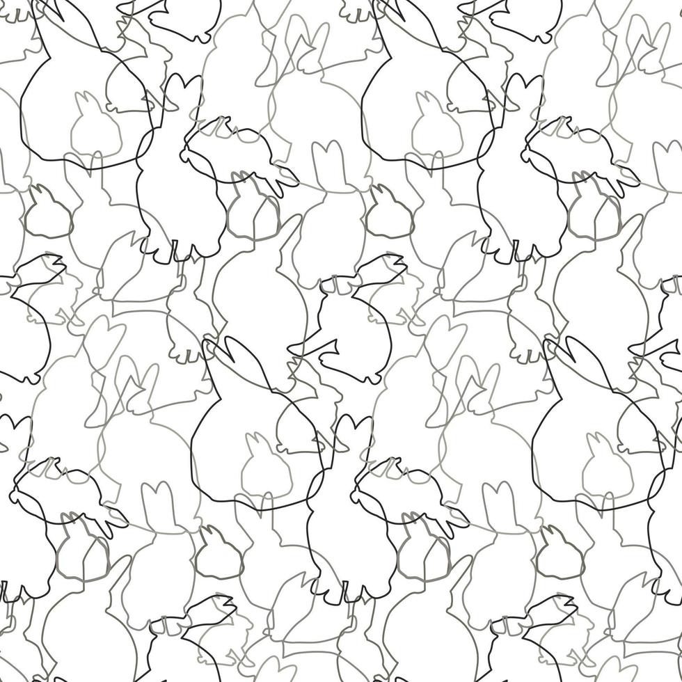 A pattern from a set of Rabbits, hares contour of different shades of gray. Isolated White Background, spots, shadows. Vector illustration in chaos in the mix.