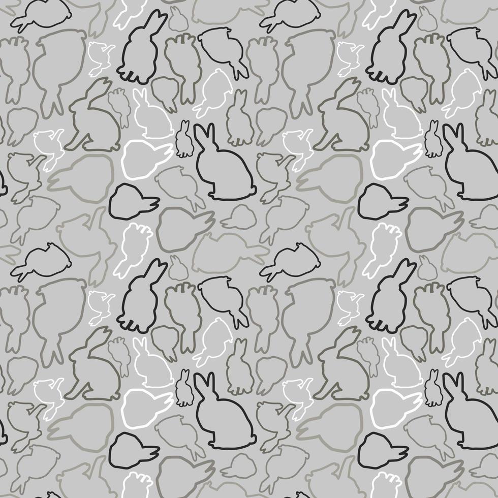 A pattern from a set of Rabbits, hares contour of different shades of gray. Isolated White Background, spots, shadows. Vector illustration in chaos in the mix.