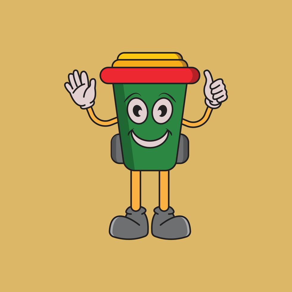 icono de logotipo de personaje de bote de basura de color vector