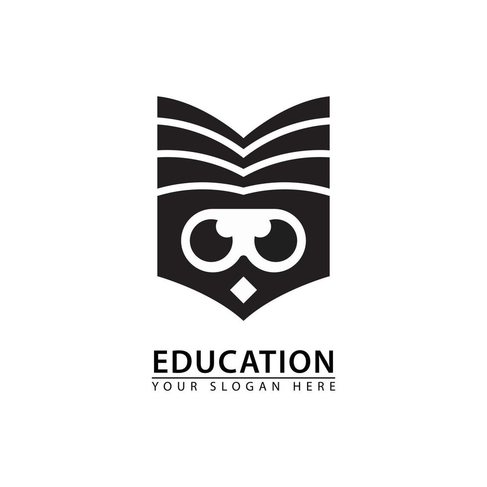 open book logo icon above the owl's head. vector