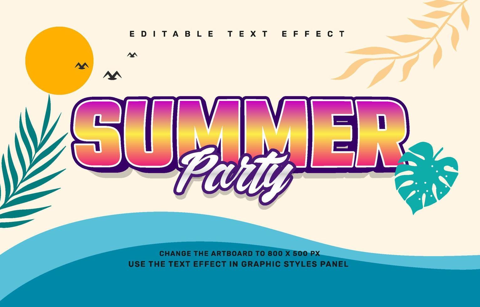 plantilla de efecto de texto editable de fiesta de verano vector