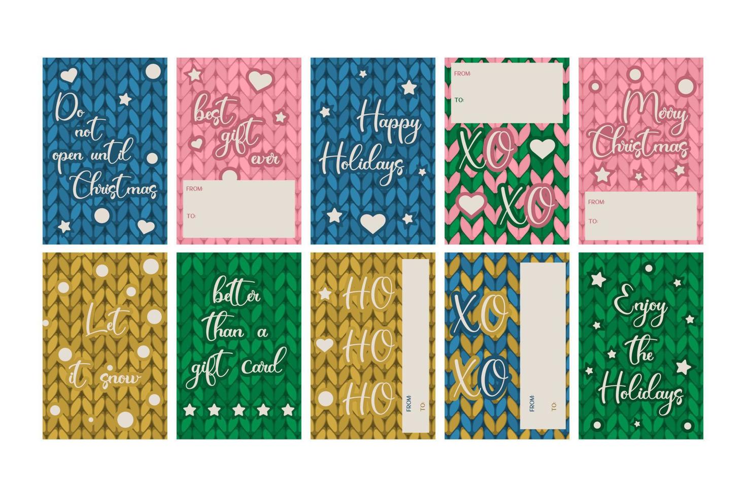 Best gift ever and Let it snow label stickers. Set of holiday gift tags in pink, blue, gold and green colors. Ho ho ho poster vector